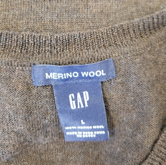 GAP Brown V-neck Merino Wool Long Sleeve Pullover Sweater Size Large - Picture 10 of 11